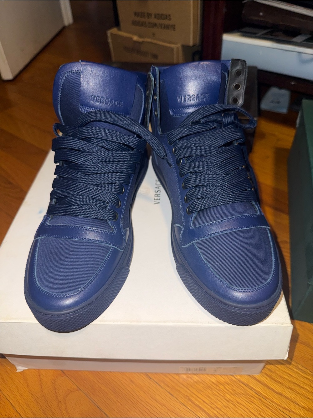Versace Men’s Navy Blue High-Top Sneakers